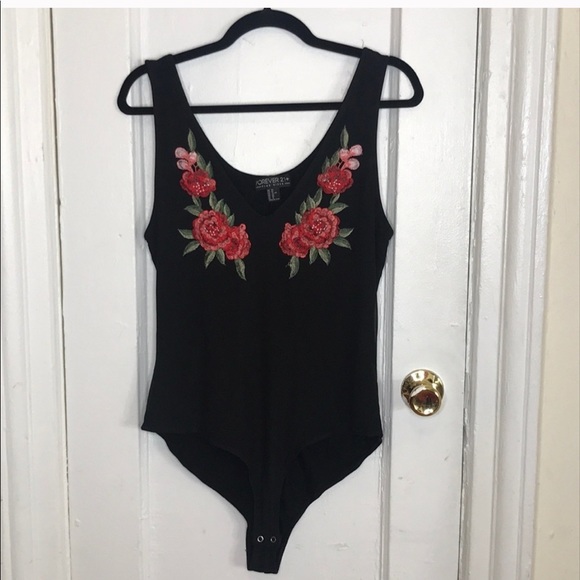 Forever 21 Tops - Forever21 plus Black floral embroidered body suit Forever 21 Tops - Forever21 plus Black floral embroidered body suit